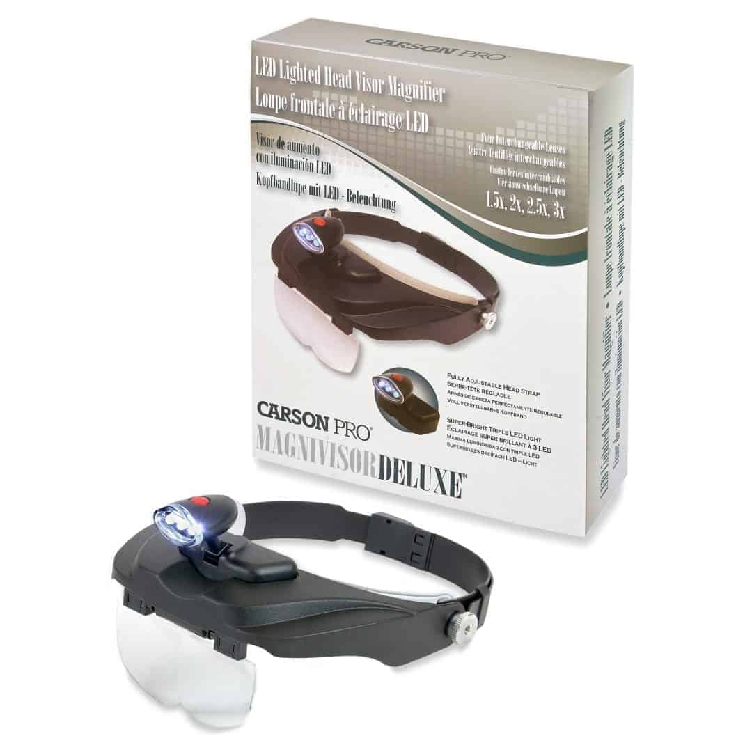 Pro Series MagniVisor™ Deluxe Head-Worn LED Lighted Magnifier with 4 Different Lenses (1.5X, 2X, 2.5X, 3X), 4 inch