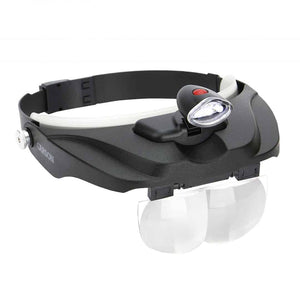 Pro Series MagniVisor™ Deluxe Head-Worn LED Lighted Magnifier with 4 Different Lenses (1.5X, 2X, 2.5X, 3X), 4 inch